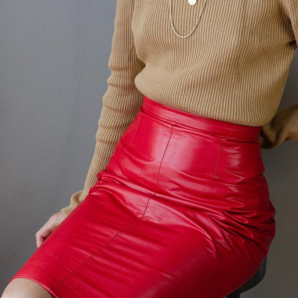 Vintage Michael Hoban Leather Red Pencil Skirt
